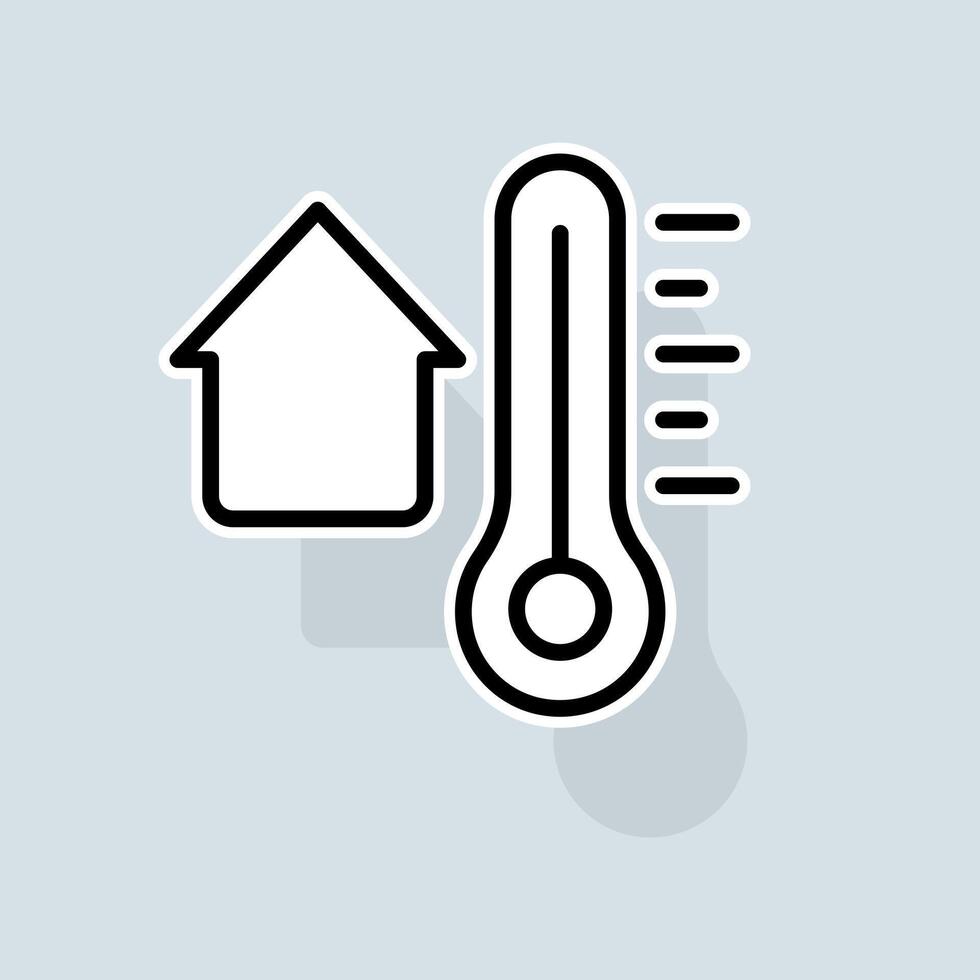 Thermometer with house line icon. Home, celsius, low high temperature, thermostat, fahrenheit, degrees Celsius. Weather concept. sticker line icon on white background vector
