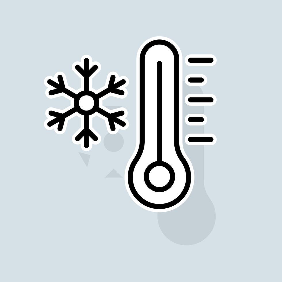 Thermometer with snowflake line icon. Home, celsius, low high temperature, thermostat, fahrenheit, degrees Celsius. Weather concept. sticker line icon on white background vector