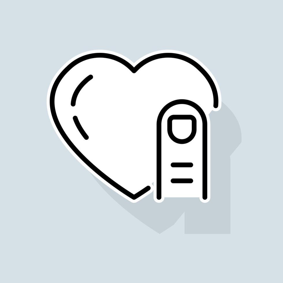 Heart with click line icon. Dating site, phone, networking, swipe, like, dislike, dating, sms. Feedback concept. sticker line icon on white background vector