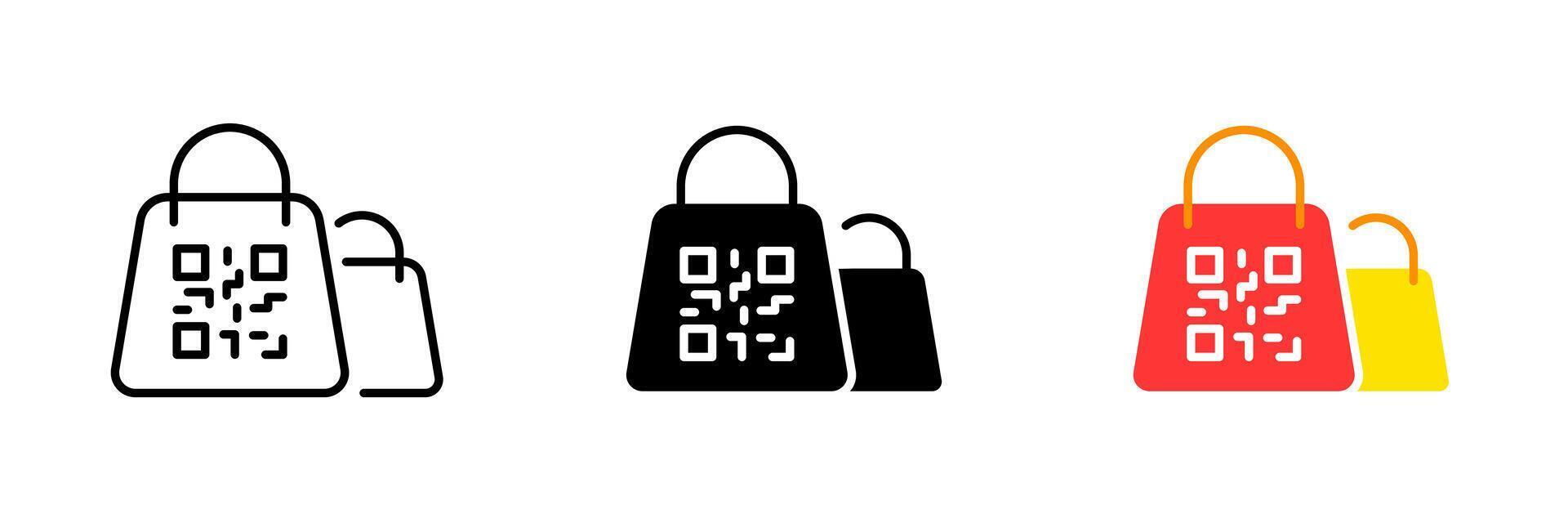 Packages with qr codes. Online shopping, purchase, checkout, order, scan, scanner, buy, store, customer. set icon in line, black and colorful styles isolated on white background vector