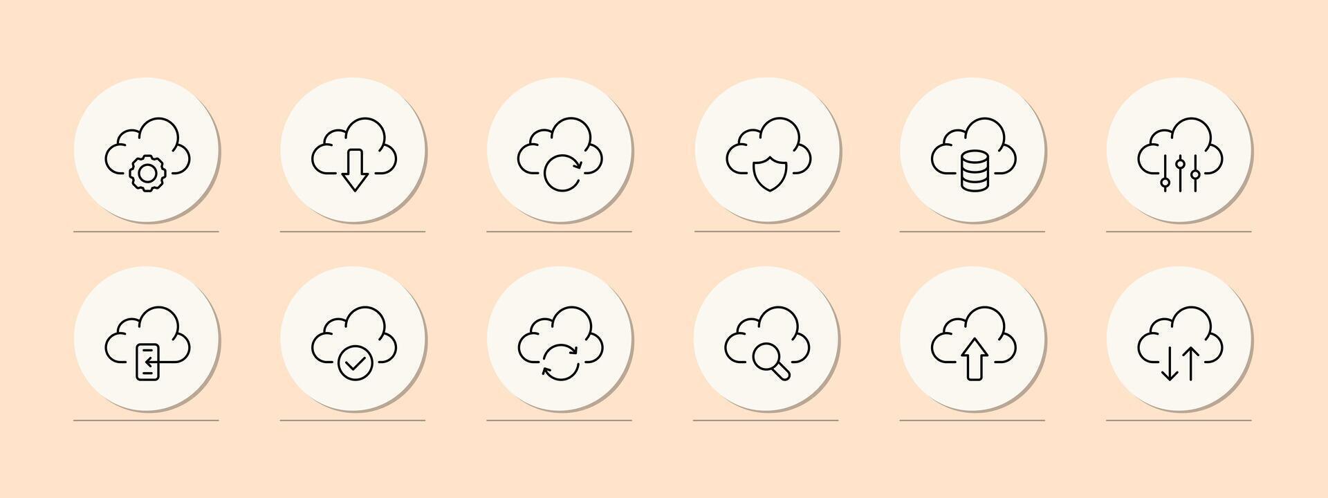 Cloud saving icon set. Online payment, uploading and downloading data, clouds, online databases in the phone. Network concept. Pastel color background. line icon for Business vector