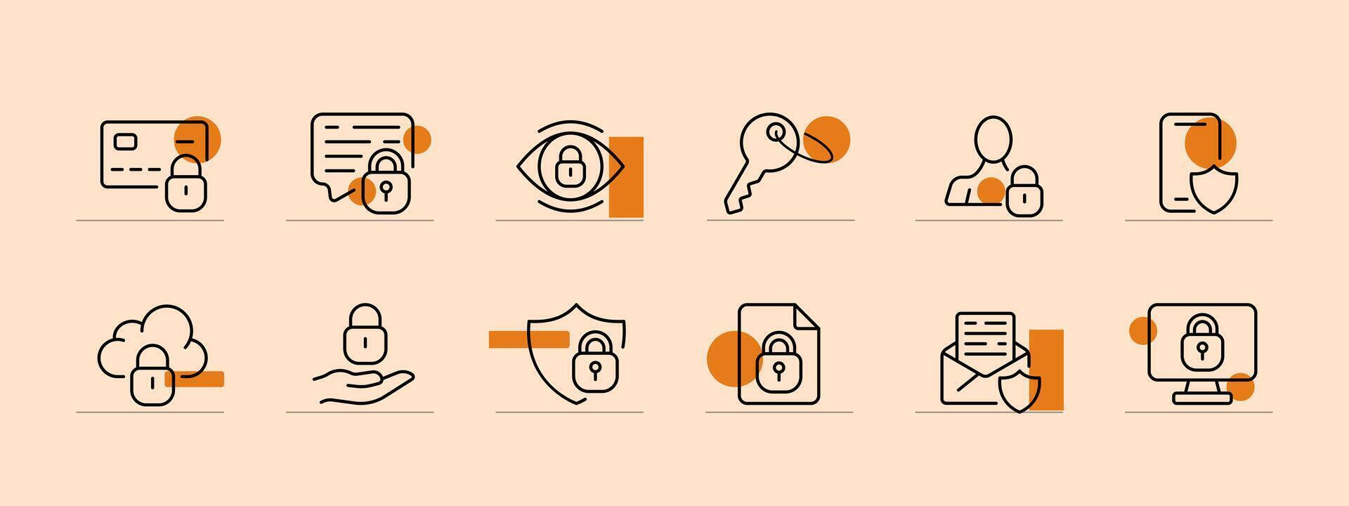 Lock for personal data icon set. Phone password, database protection, sync, phone, unlock Privacy concept. Pastel color background. line icon for business vector