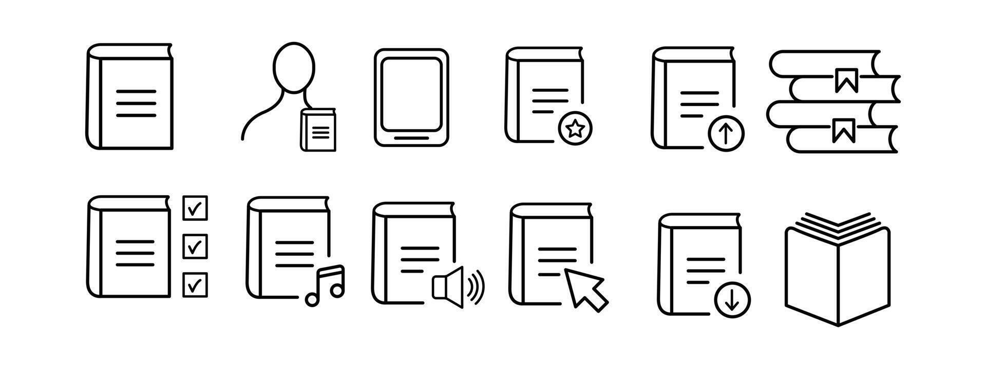 Book icon set. Reading, page, knowledge, library, paper, writer, history, printing, literature. Education concept. line icon on white background vector