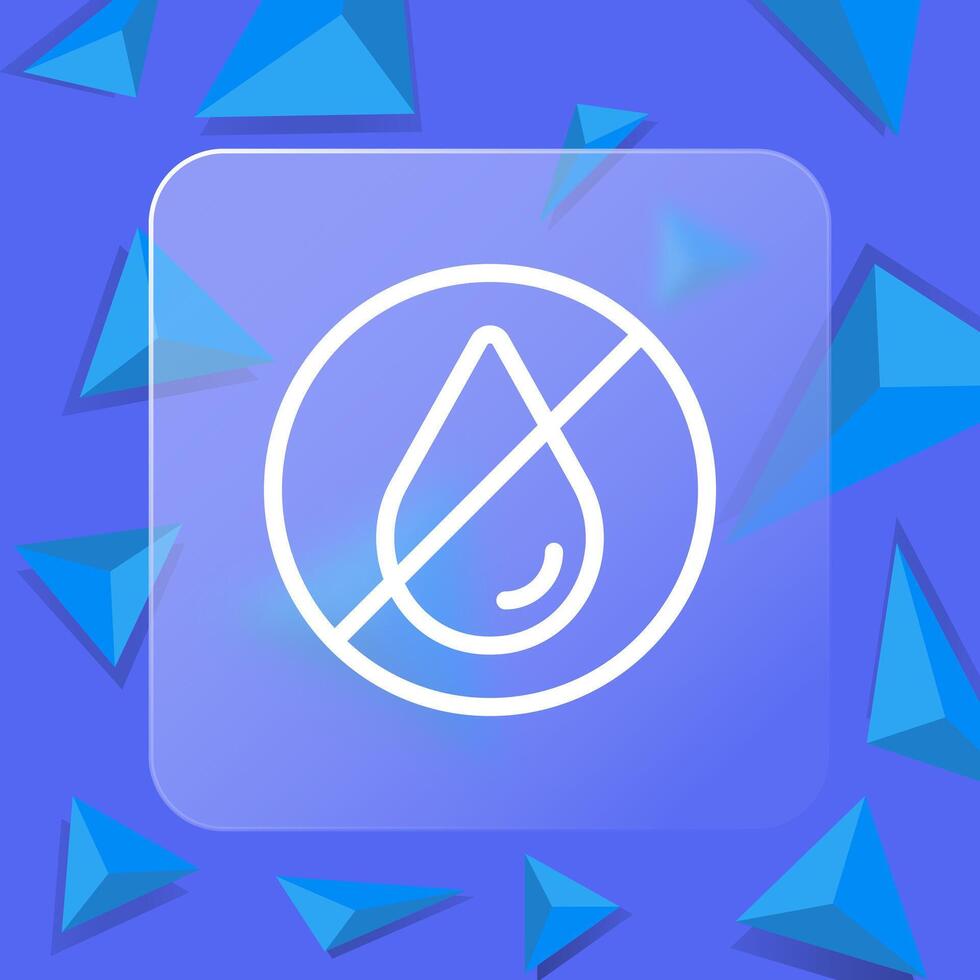 Crossed drop line icon. Water, rain, dew, tear, blood, taboo, law, veto, restriction, permission, sign, prohibition. H2O concept. Glassmorphism style. line icon for business vector