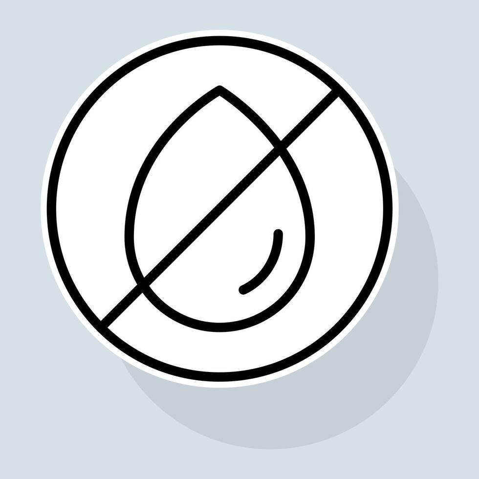 Crossed drop line icon. Water, rain, dew, tear, blood, taboo, law, veto, restriction, permission, sign, prohibition. H2O concept. Glassmorphism style. line icon for business vector