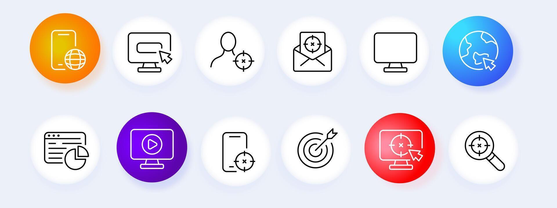 Target add icon set. Advertising, statistics, rating, popular brands, for business. Business concept. Neomorphism style. line icon for Business vector