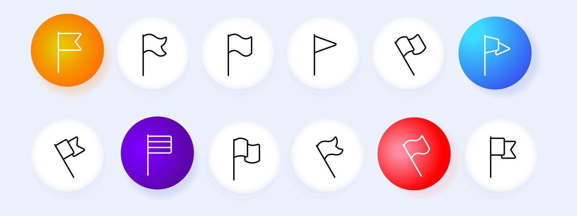 Flag icon set. Sports, time trial, country flags, overcoming distances, Olympic Games, athletics. Sport concept. Neomorphism style. line icon for Business vector