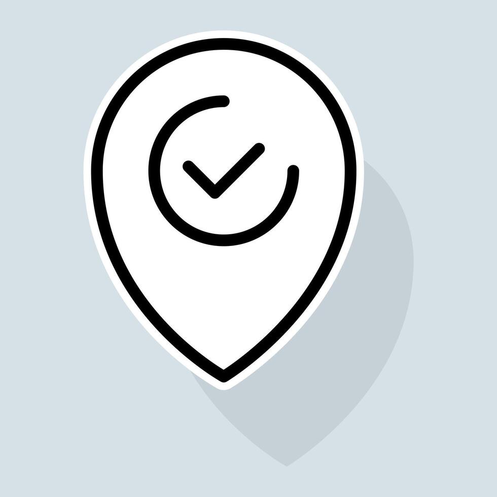 Gps with check mark line icon. Rating, clipboard with thumbs up like, dislike, rate the service, clipboard with checkmark. Feedback concept. sticker line icon on white background vector