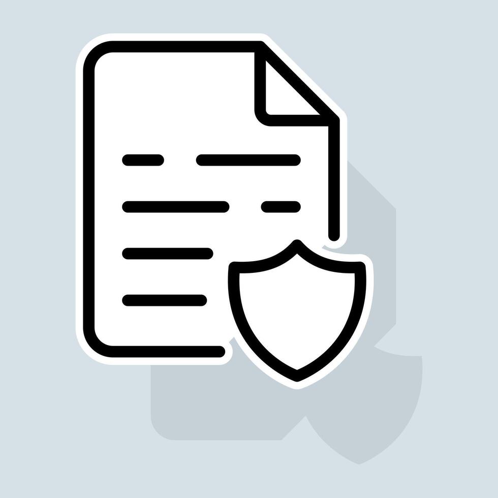 File with shild line icon. Banking protection, mail protection, personal data protection, cloud data protection, key, shield, monitor. Security concept. sticker line icon on white background vector