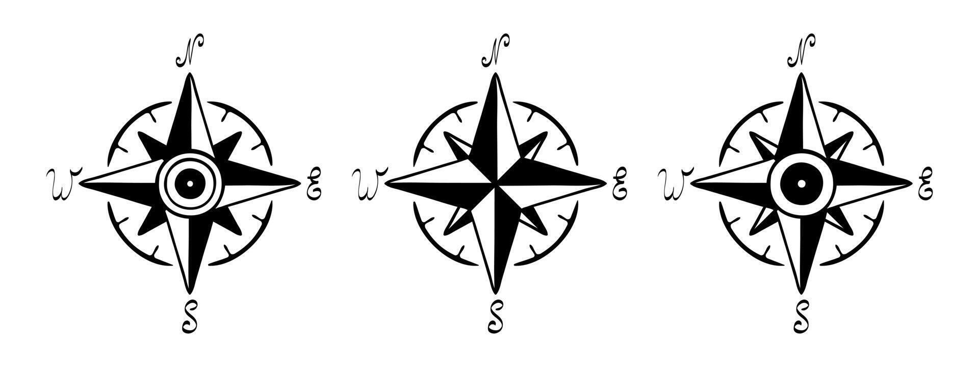 Set of compass rose line icon. Arrow, north, direction, magnet, travel, tourist, map, west, pole, geography. icon for business and advertising vector