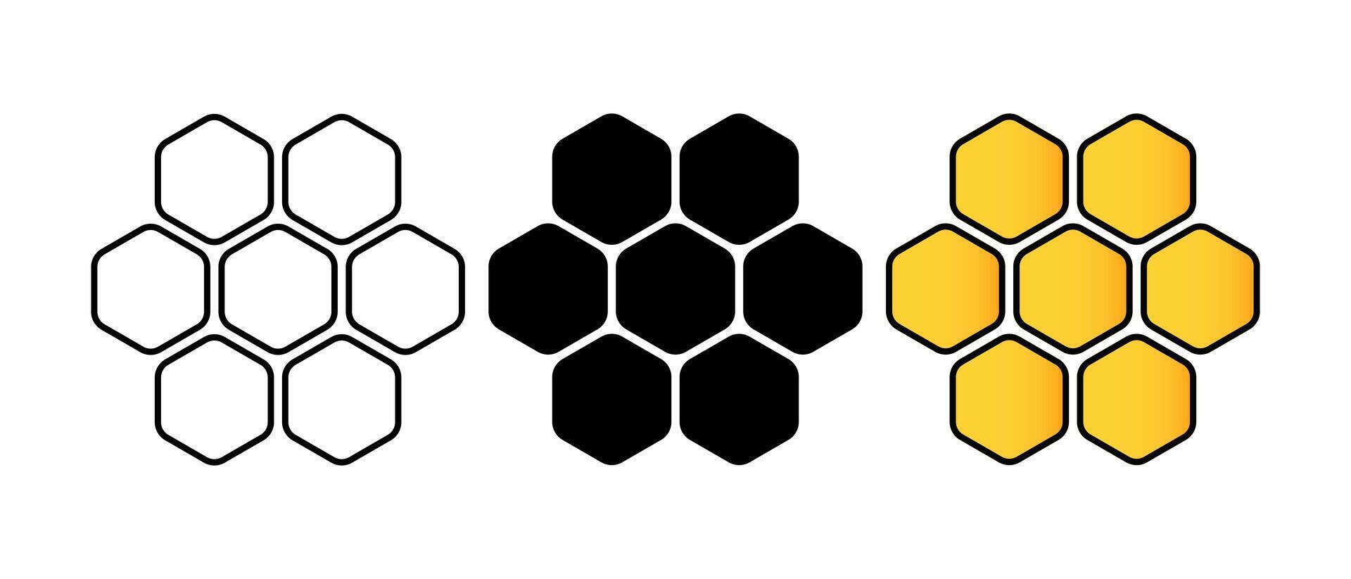 Set of bee honeycomb line icon. Wax, beehive, apiary, wasps, honey, drone, sting, beekeeper, hexagon, pollen, flowers, cell. icon for business and advertising vector