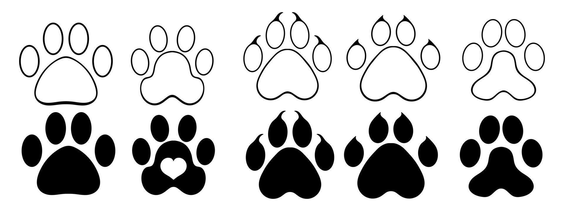 Set of different paw line icon. Claws, beast, trail, animal, leg, tail, fur, pads. icon for business and advertising vector