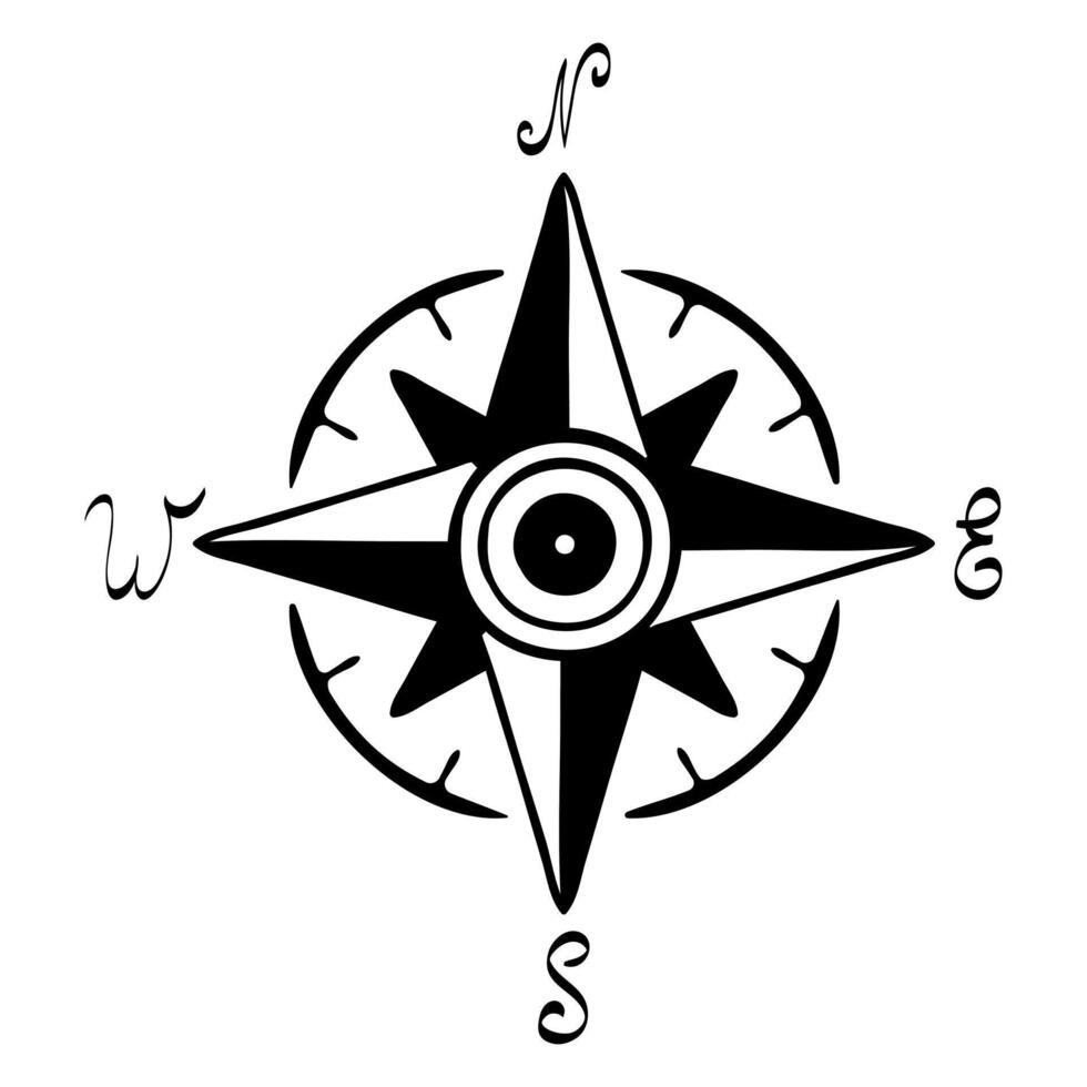 Compass rose with pattern line icon. Arrow, north, direction, magnet, travel, tourist, map, west, pole, geography. icon for business and advertising vector