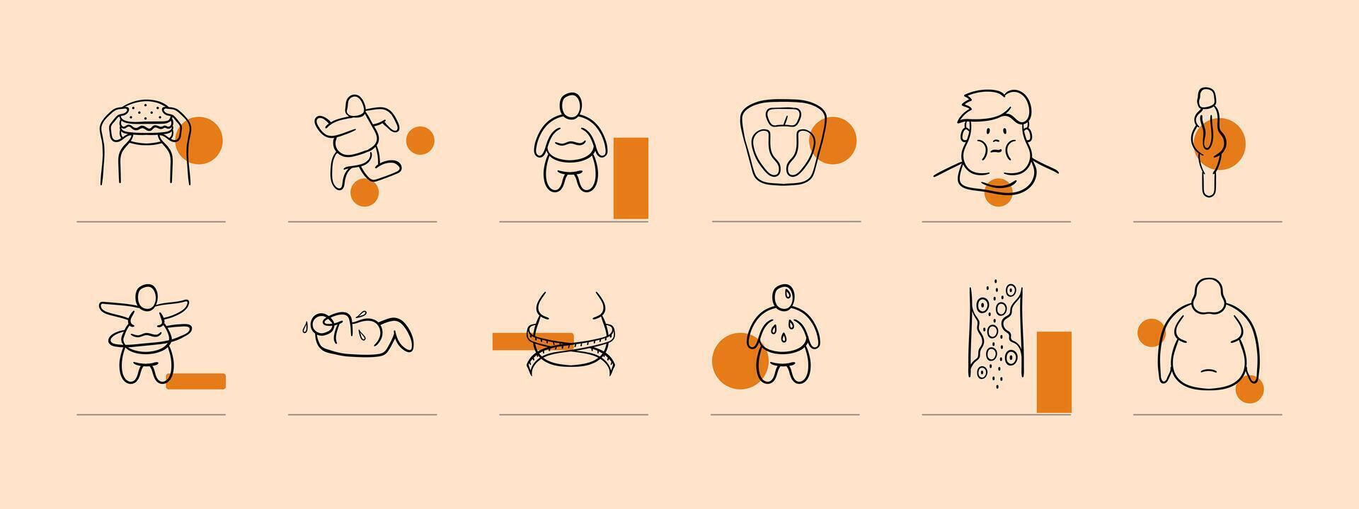 Low-Calorie Products Icon. Fast food, scales, obesity, waist measuring tape, overweight. line icon vector