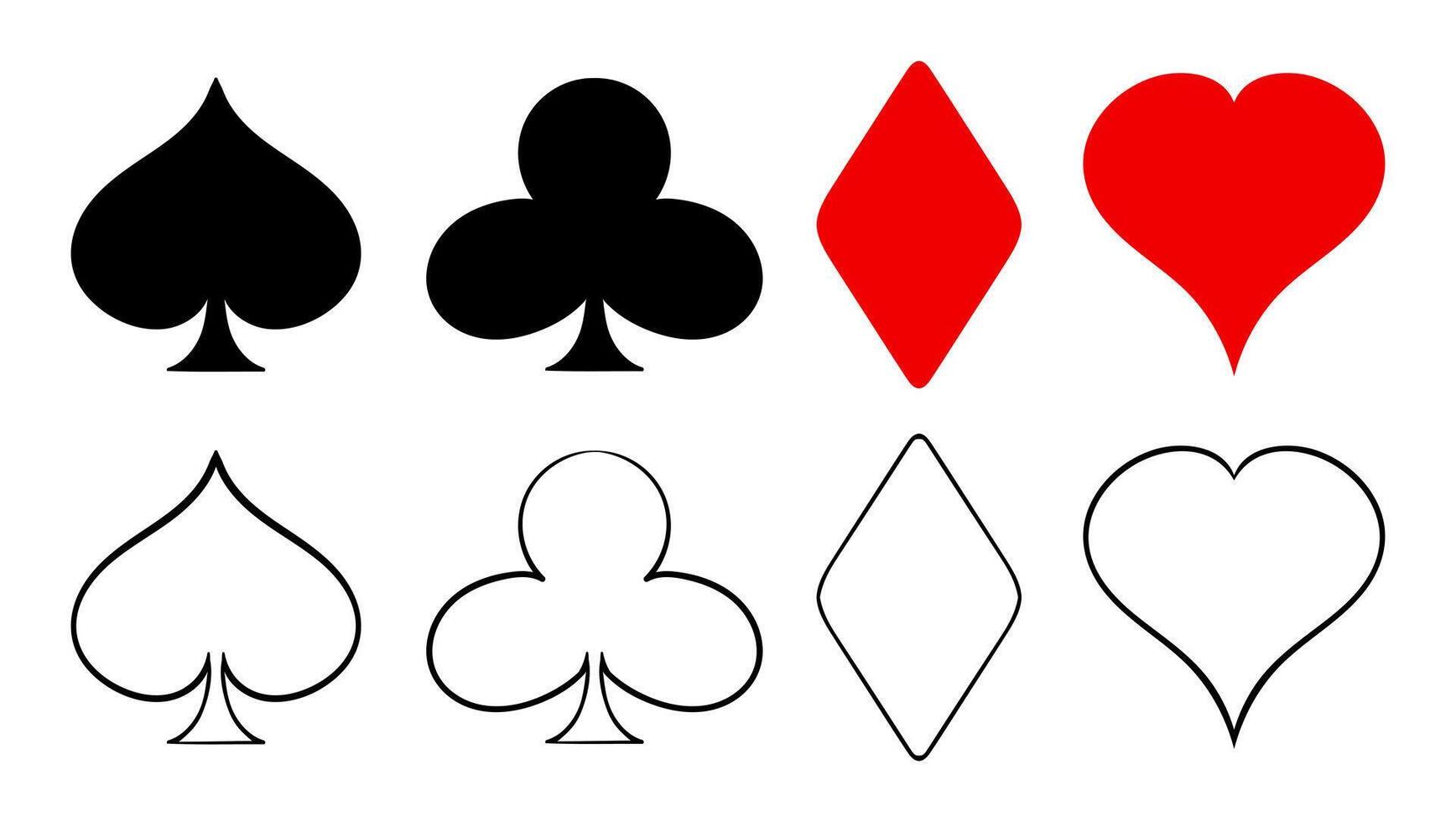 Set of card suits icon. Money, poker, game, excitement, ace, deck, suit, loss, winning, trick, back of cards. icon for business and advertising vector