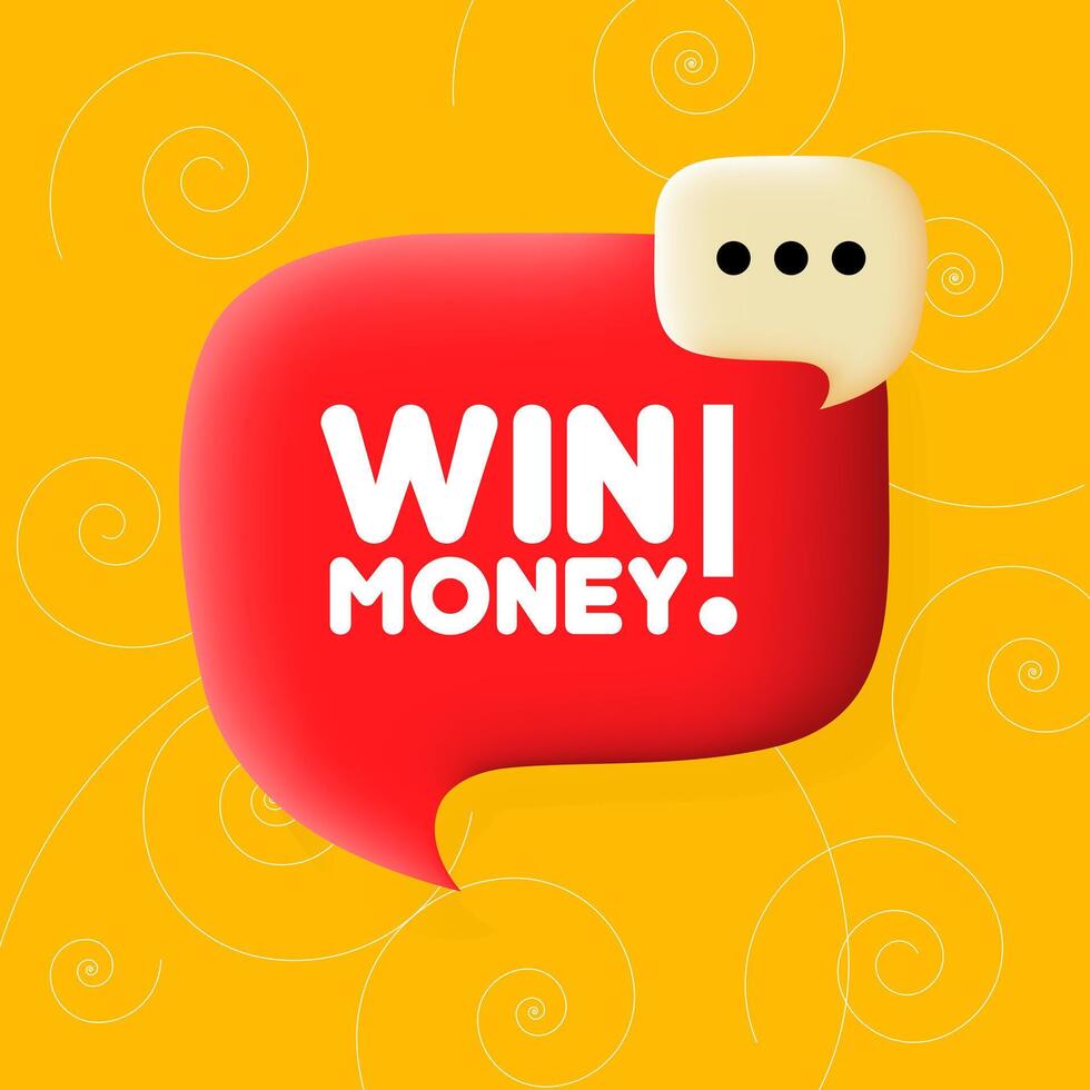 Win money banner. Speech bubble with Win money text. Business concept. 3d illustration. Spiral background. line icon for business vector