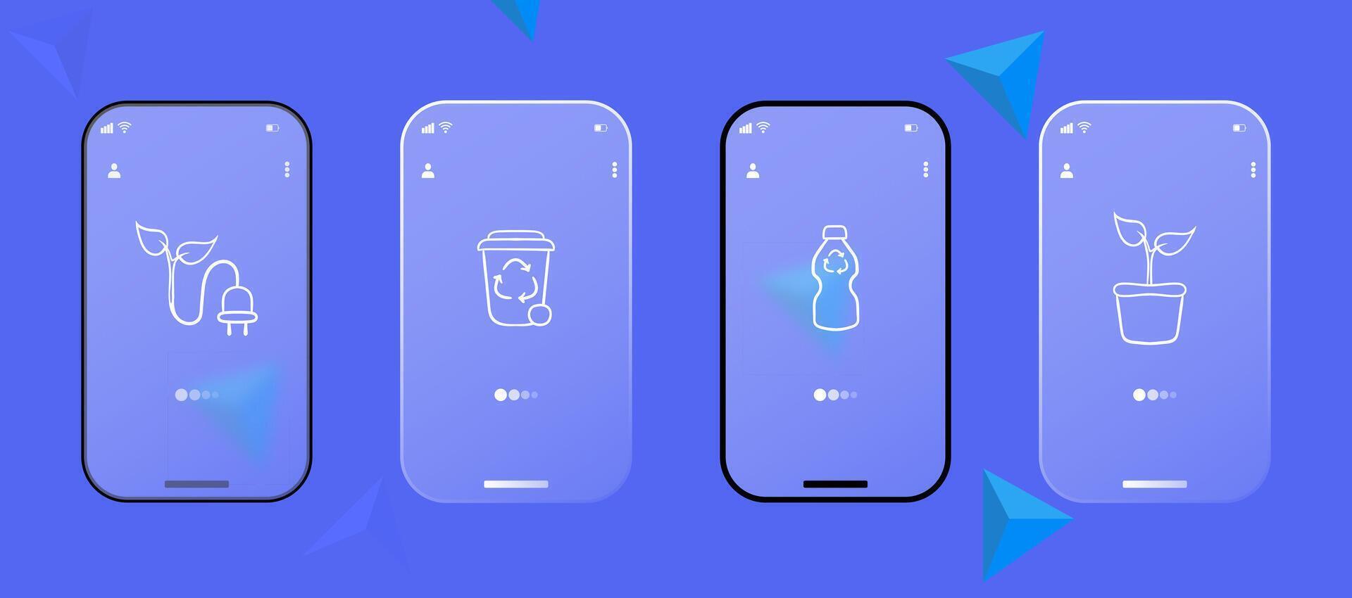 Renewable Energy Icon. Ecological energy, plant, recycling and waste sorting, plastic bottle. Glassmorphism style. Ui phone app vector