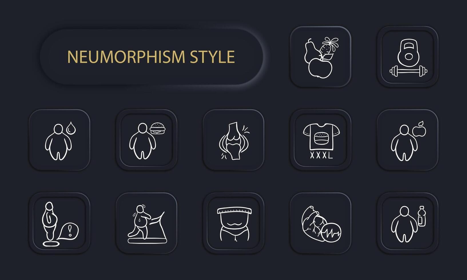Obesity Issue Icon. Heart problems, dehydration, joint pain, obesity problem, overweight. Neomorphism style. line icon vector
