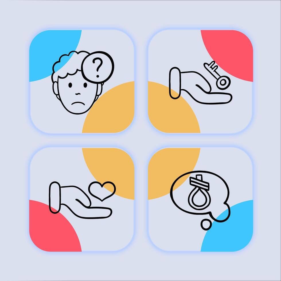 Suicidal Thoughts Icon. Mental well-being, therapy, counseling, emotional support, mental health awareness. Neomorphism style. line icon vector