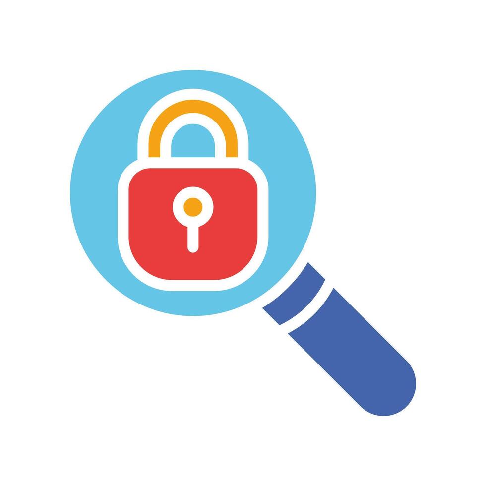 Magnifier with lock line icon. Hacking, breaking, brute force, protection, security, danger, insurance. colored icon on a white background for business vector
