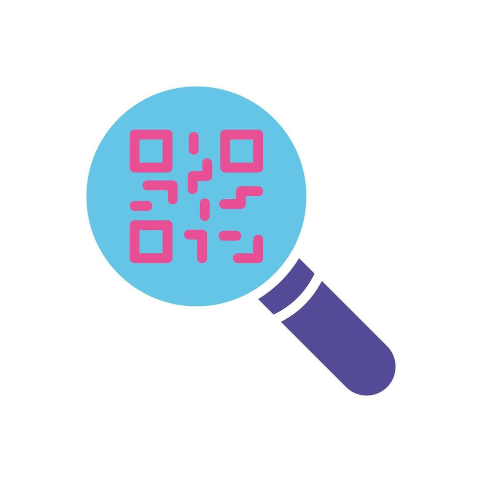 Magnifier with qar code line icon. Scanning, advertising, internet resource, hyperlink. colored icon on a white background for business vector