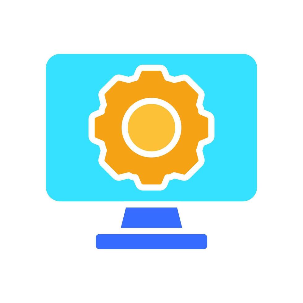 Monitor with gear line icon. Settings, options, changes, screen, gadget, plasma TV. colored icon on a white background for business vector