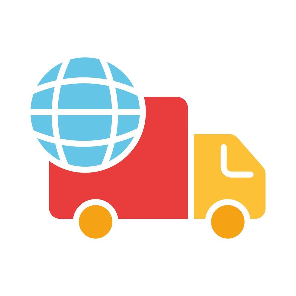Delivery van with planet line icon. Fast shipping, online store, shipping, international shipping. colored icon on a white background for business vector