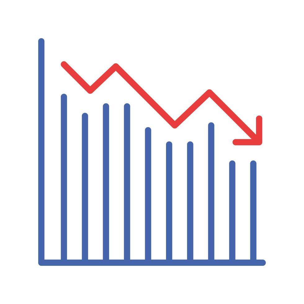 Chart down arrow line icon. Economic recession, default, unsuccessful investments, diagram, moving money arrays. colored icon on a white background for business vector