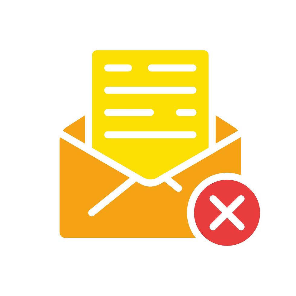 Letter in an envelope with a cross. Delete, prohibit, block, reject, add to blacklist, email, mark as spam, message, online communication, document. Colorful icon on white background vector