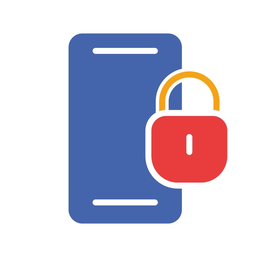 Phone with a lock. Personal data protection, security system, password, PIN code, fingerprint unlocking, face ID, antivirus, gadget, private information. Colorful icon on white background vector