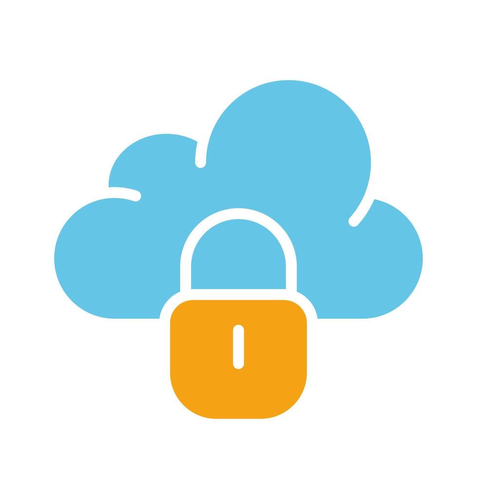 Cloud with a lock. Cloud storage, limited access, personal data protection, private information, security system, remote, hacking, server, store, technologies. Colorful icon on white background vector