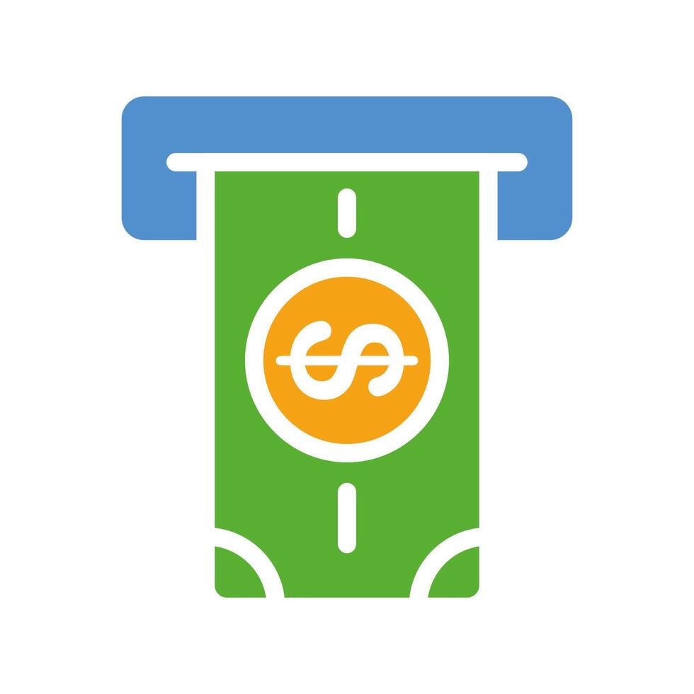 Cash withdrawal. ATM, bank, dollar sign, bill, currency, money, financial management, banking, payment, pay, spend, budget allocation, credit. Colorful icon on white background vector