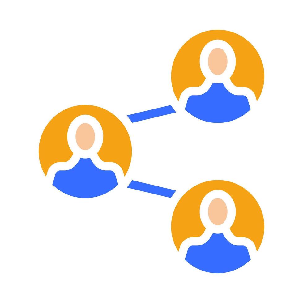 Three men in circles. Share with friends, referral program, link, online, Internet users, teamwork, collective, people, group, hierarchy, boss, employees, chief. Colorful icon on white background vector