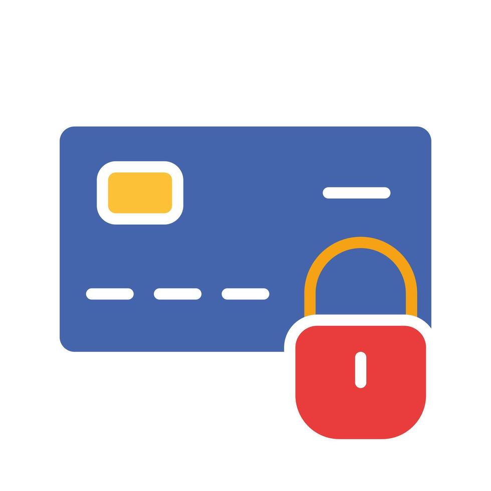 Bank card with a lock. Personal data protection, security system, hacking, two factor authentication, 2fa, verification, PIN code, information. Colorful icon on white background vector