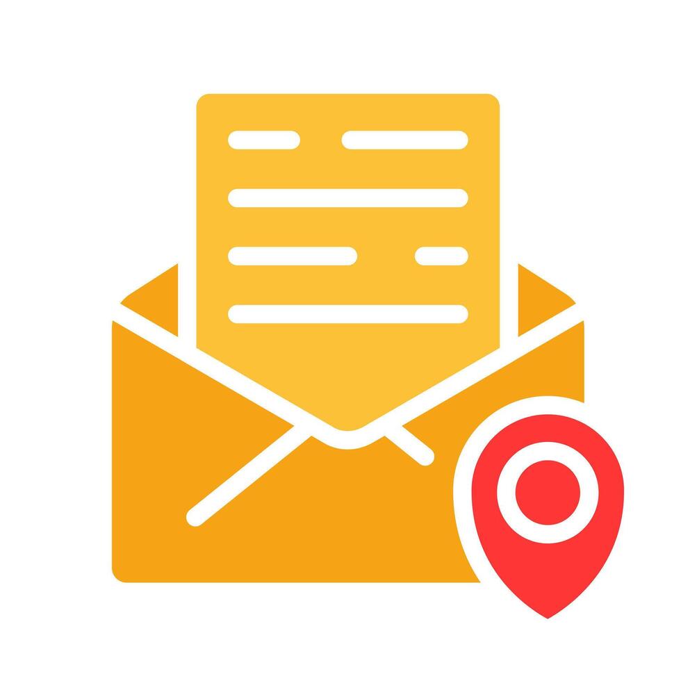 Letter in envelope with location pin. Pointer, geolocation, send, share, email, navigation, destination, meeting place information, data, message, communication. Colorful icon on white background vector