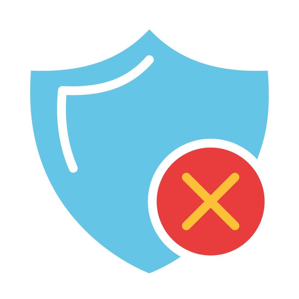 Shield with a cross. Personal data protection, security system, deny access, ban, decline, unsafe action, malicious file, antivirus, immunity. Colorful icon on white background vector
