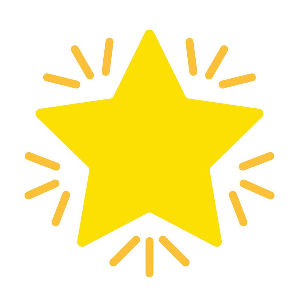 Shining star with rays. Rating, rate the service, evaluate, mark, light, outer space, heavenly body, sky, night, astronomy, astrology, review, feedback. Colorful icon on white background vector
