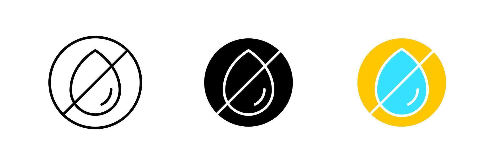Crossed out waterdrop. Water, waterproof, hydrophobic, do not enter with water, no entry, harmful substances. set icon in line, black and colorful styles isolated on white background vector