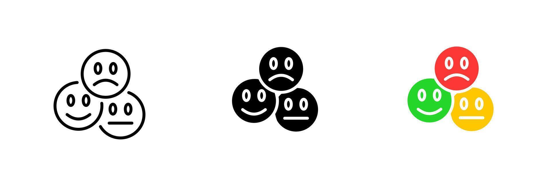 Emoticons with different emotions. Angry, happy, upset, express feelings, online communication. set icon in line, black and colorful styles isolated on white background vector
