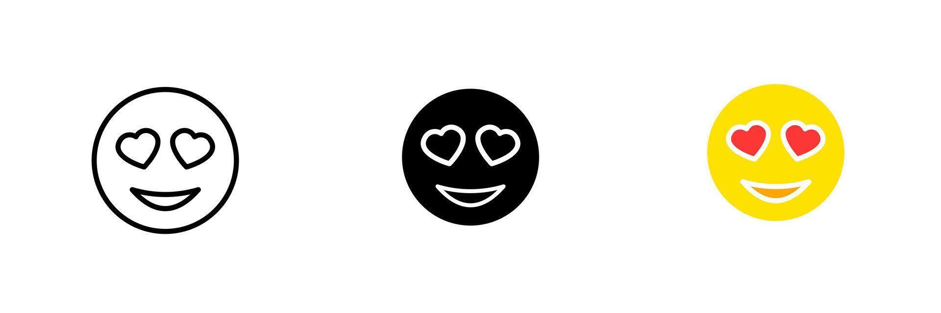 Emoticon with heart shaped eyes. Love, express feelings, adore, admire, like, online communication. set icon in line, black and colorful styles isolated on white background vector