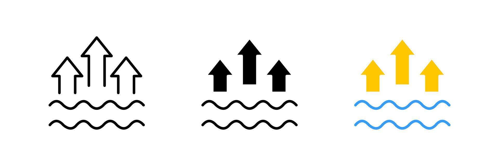 Water waves with up arrows. Evaporation, vaporization, humidification, drought, air humidity, water cycle in nature. set icon in line, black and colorful styles isolated on white background vector