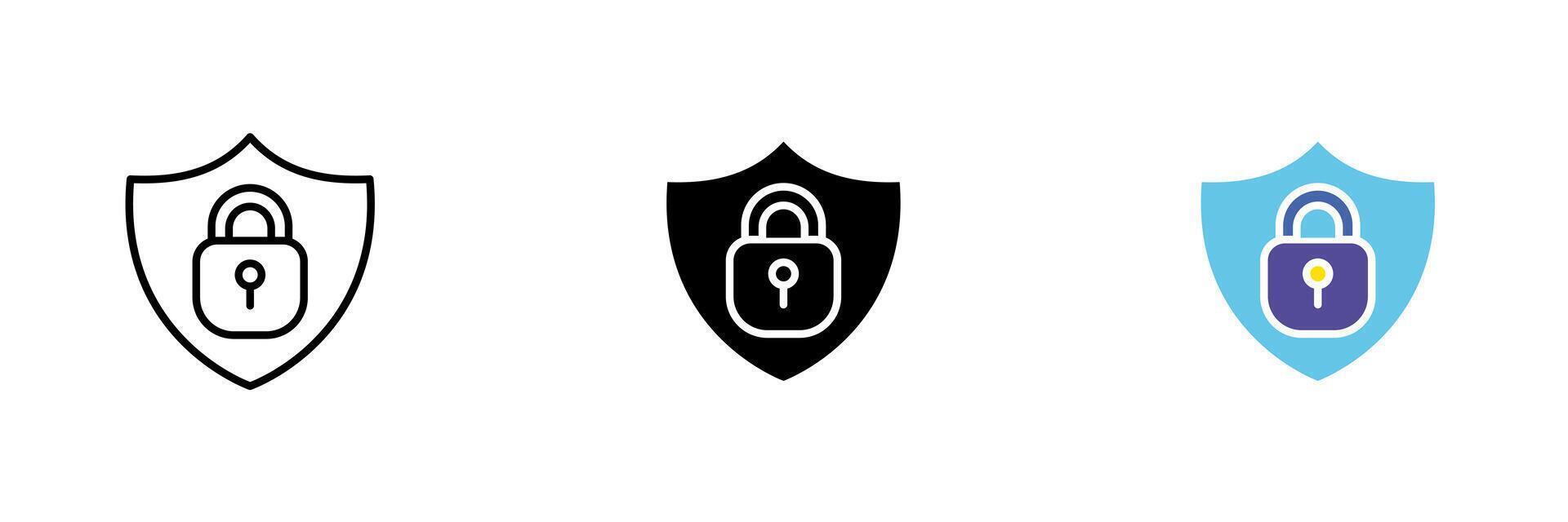 Lock and router. Secure internet network, wifi, lan, privacy, data security, communication, signal, antennas. set icon in line, black and colorful styles isolated on white background vector