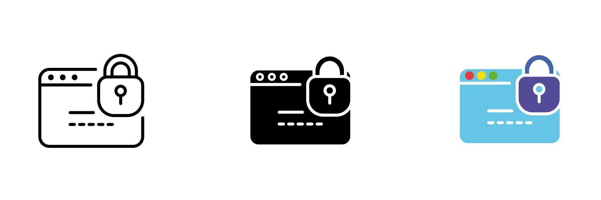 Lock and router. Secure internet network, wifi, lan, privacy, data security, communication, signal, antennas. set icon in line, black and colorful styles isolated on white background vector