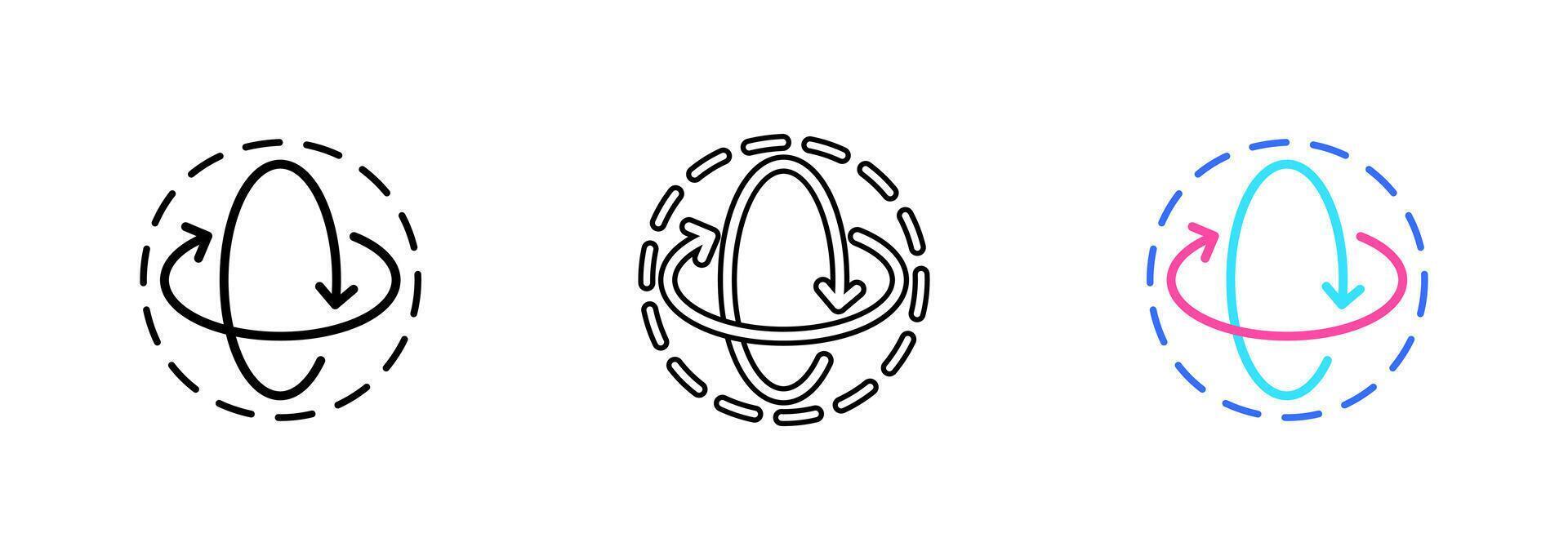 Recycling symbol, with three arrows moving in a clockwise direction forming a triangle. set of icons in line, black and colorful styles isolated. vector