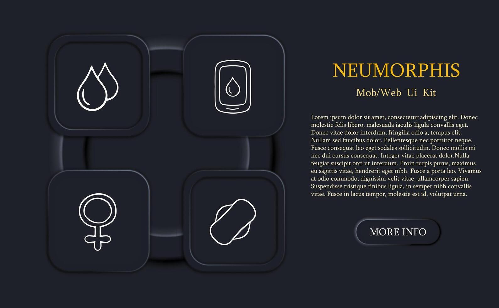 Set of icons representing menstruation and feminine hygiene. Empowering, menstrual cycle, women's health. Neomorphism style. line icon vector