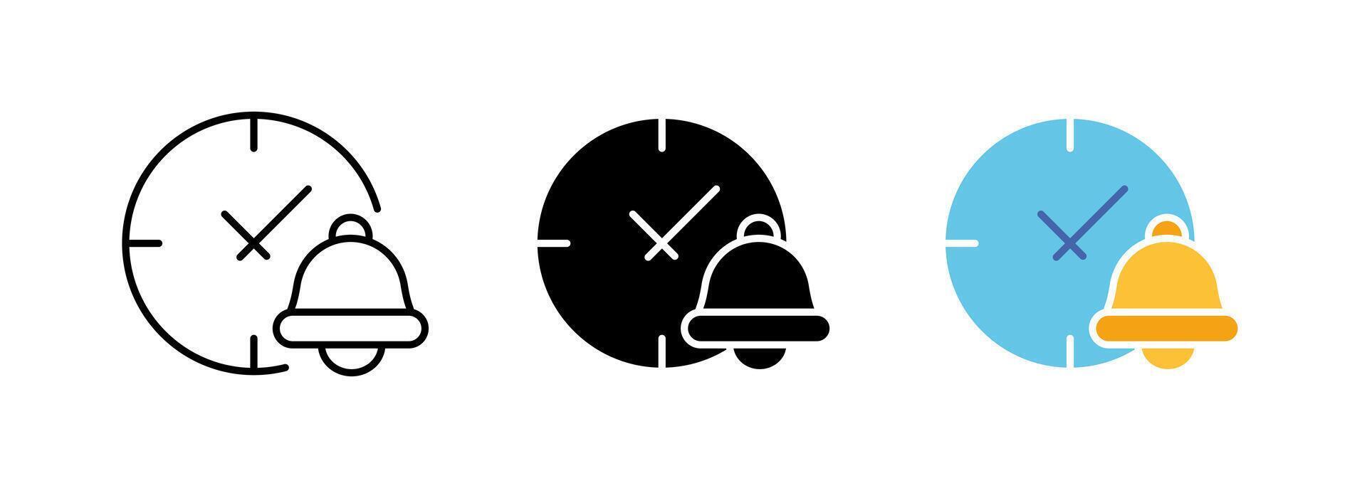 A classic analog wristwatch displaying the time, with an alarm set for a specific time indicated by the position of the watch hands. set of icons in line, black and colorful styles isolated. vector