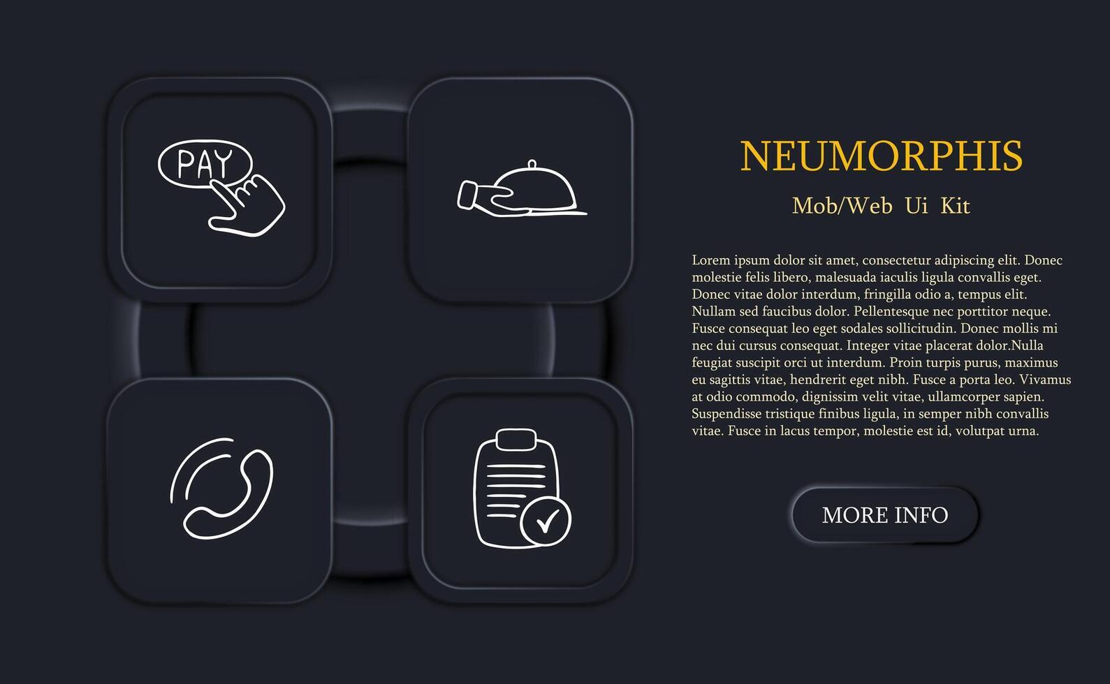 Set of icons representing fast food delivery. Quick, convenient, food delivery, icons, set, restaurant. Neomorphism style. line icon vector