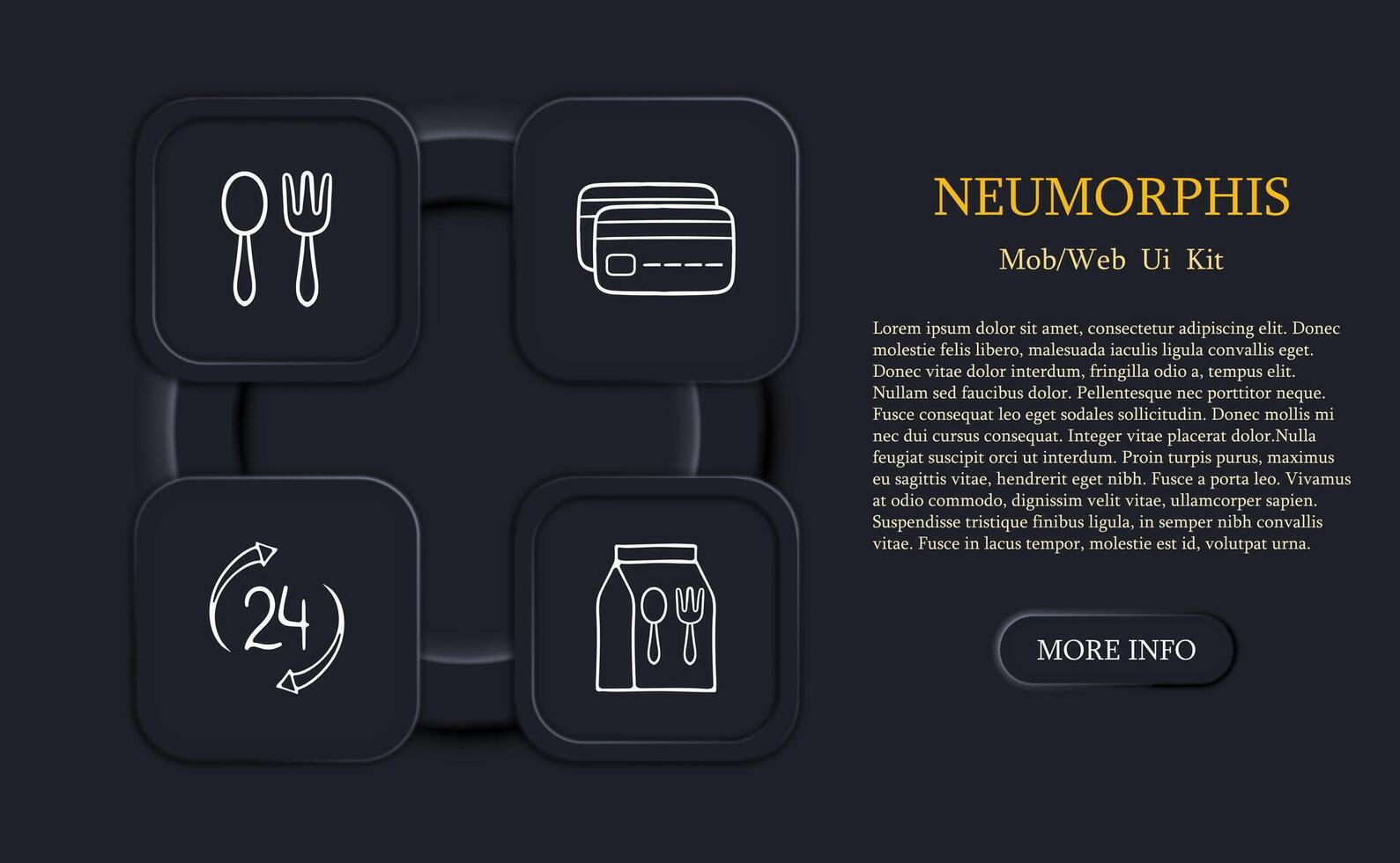 Collection of food delivery icons representing the convenient and fast delivery of meals and food items. Neomorphism style. line icon vector