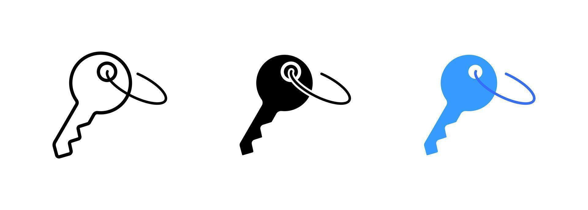 Key, which may represent the concept of a master key that can open multiple locks or provide access to various areas. set of icons in line, black and colorful styles isolated. vector