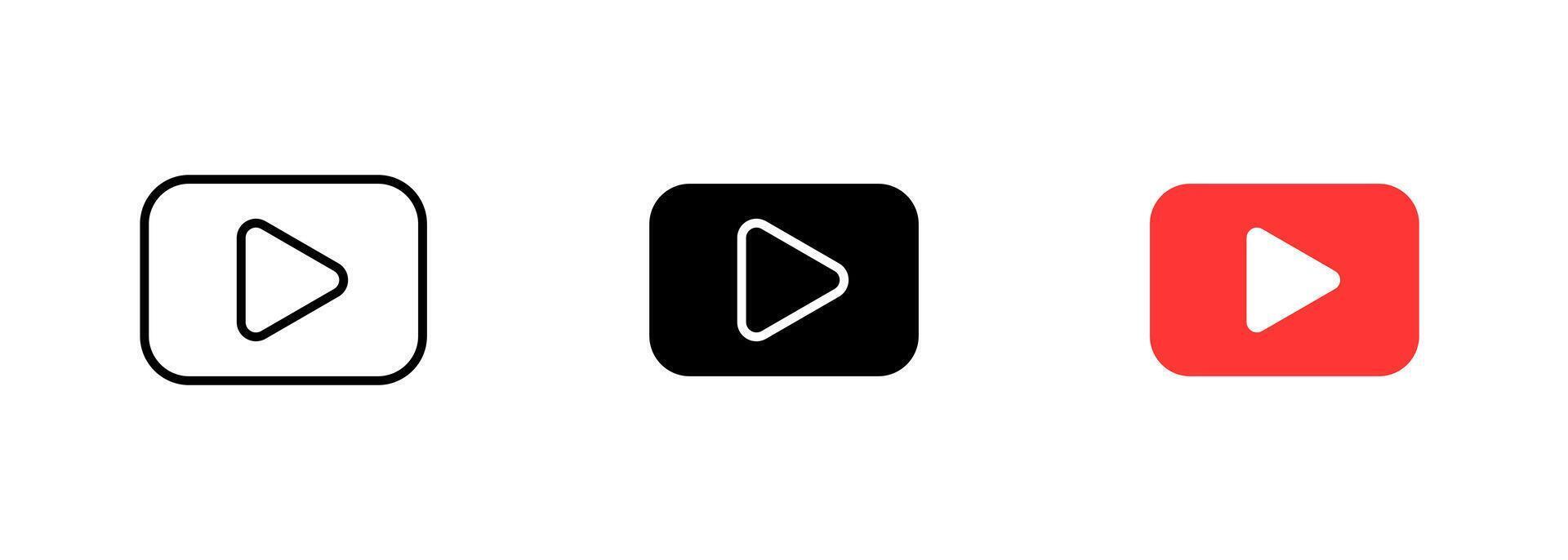 YouTube logo, which is a square with a red background and a white triangle inside, representing a play button. set of icons in line, black and colorful styles isolated. vector